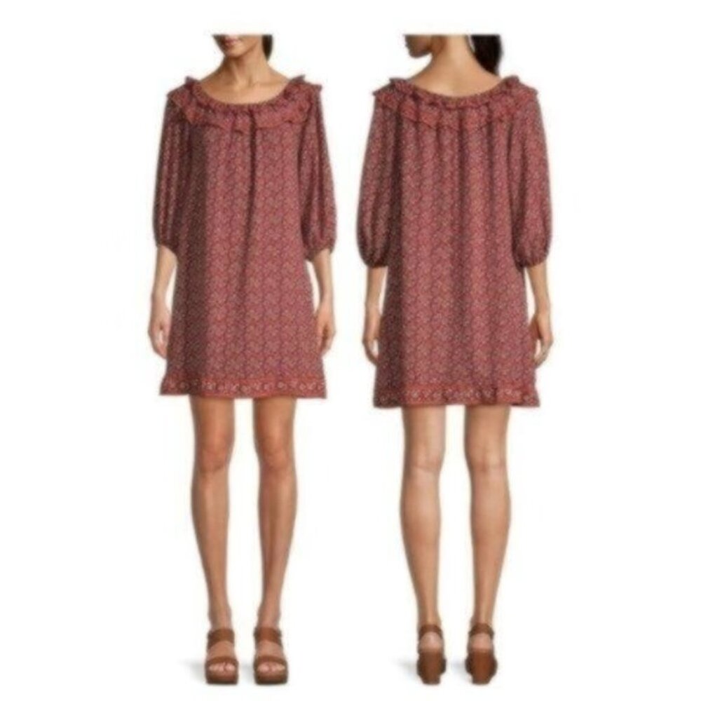 NWT Max Studio Rust/Red Floral Ruffled Dress Large